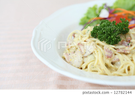 Spaghetti Carbonara with bacon and cheese 12782144
