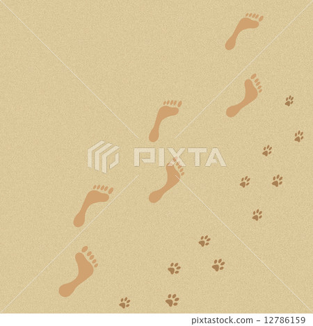 Man and dog footprints on sand abstract background. 12786159