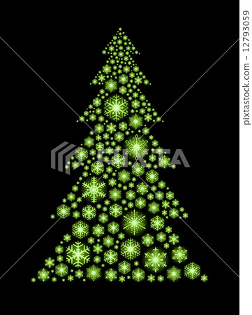 Glowing green snowflakes in the shape of Christmas tree. Glowing green snowflakes in the shape of Christmas tree. 12793059
