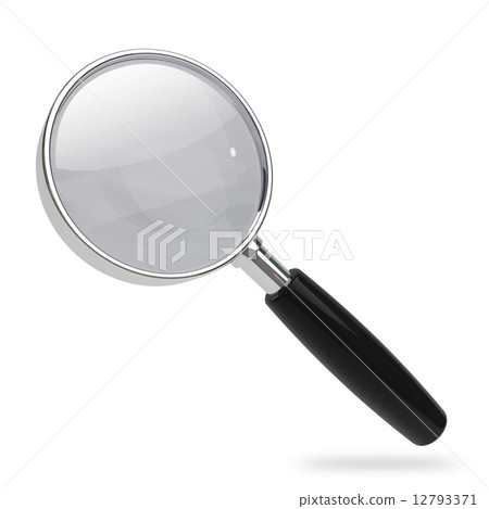 Magnifying glass with chrome rim and black handle. Magnifying glass with chrome rim and black handle. 12793371