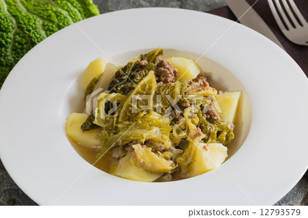 Savoy cabbage stew with potatoes and ground beef 12793579