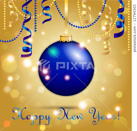New Year greeting card. Christmas Ball with bow and ribbon. New Year greeting card. Christmas Ball with bow and ribbon. 12794305