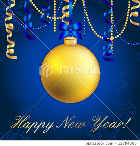 New Year greeting card. Christmas Ball with bow and ribbon. 12794306