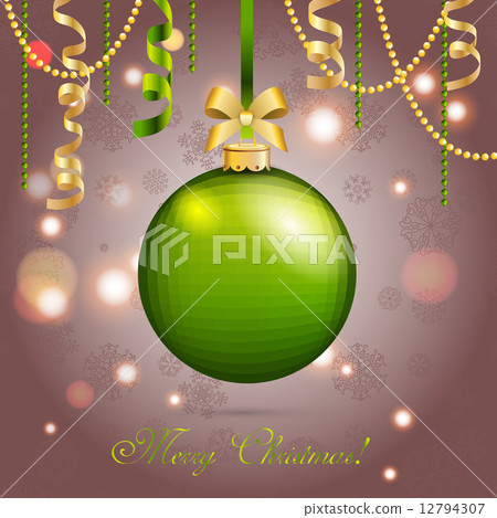 New Year greeting card. Christmas Ball with bow and ribbon. 12794307