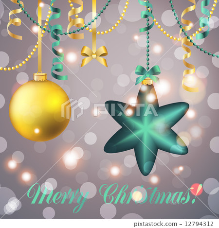 New Year greeting card. Christmas Ball with bow and ribbon. New Year greeting card. Christmas Ball with bow and ribbon. 12794312