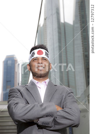 Mixed Race Businessman with Japanese bandana 12797312