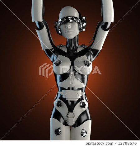woman robot of steel and white plastic 12798670