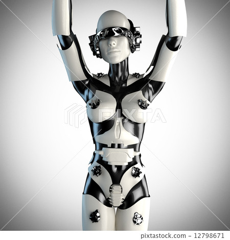 woman robot of steel and white plastic 12798671