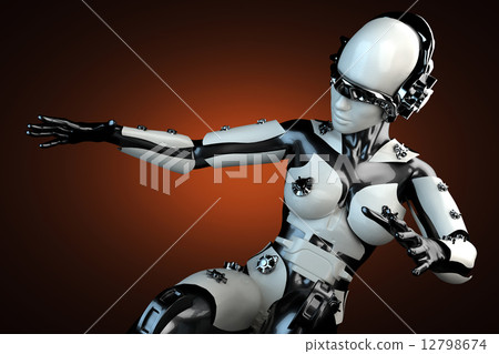 woman robot of steel and white plastic 12798674