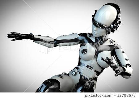 woman robot of steel and white plastic 12798675