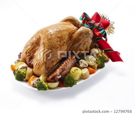 Stock Photo: roast chicken, xmas, christmas