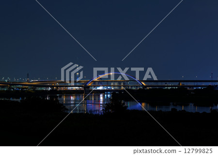 Jiangbei junction and light-up Sky Tree and Goshiki Sakura Ohashi 12799825