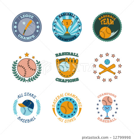 Baseball labels icons color set Baseball labels icons color set 12799998