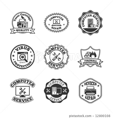Computer repair labels icons set 12800108