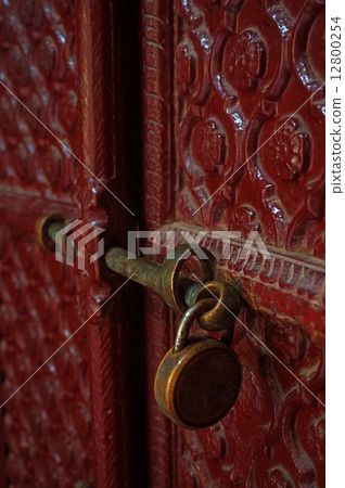 Carved Door with Antique Lock 12800254