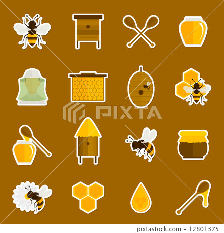 Bee honey icons stickers set 12801375