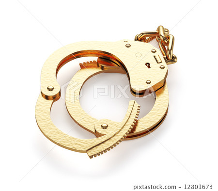 Gold handcuffs isolated 12801673