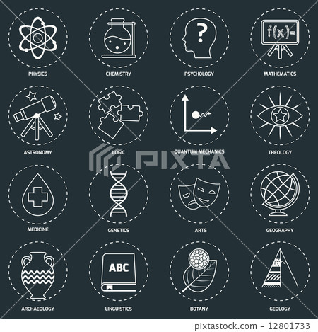 Science areas icons outline 12801733
