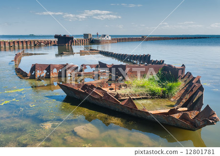 Skeleton of ship in hydroharbour "Noytif" 12801781
