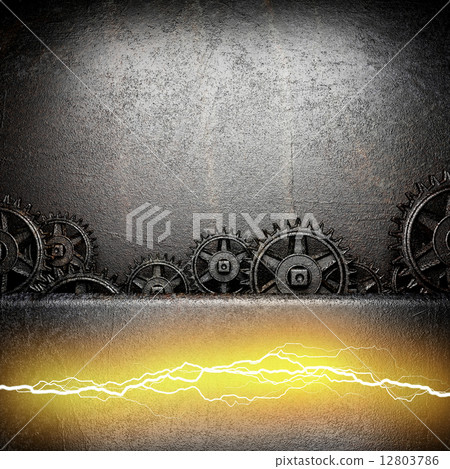 metal background with cogwheel gears and electric lightning 12803786