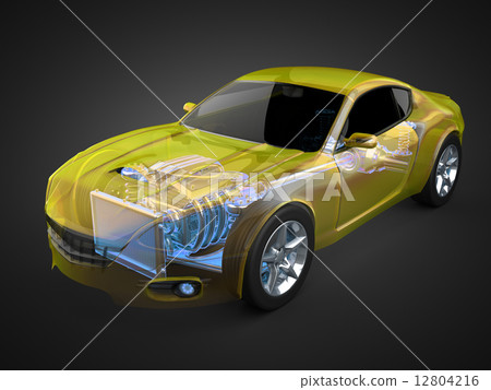 transparent car concept with visible engine and transmission 12804216