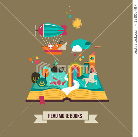 Open book with fairy tale elements and icons Open book with fairy tale elements and icons 12806497