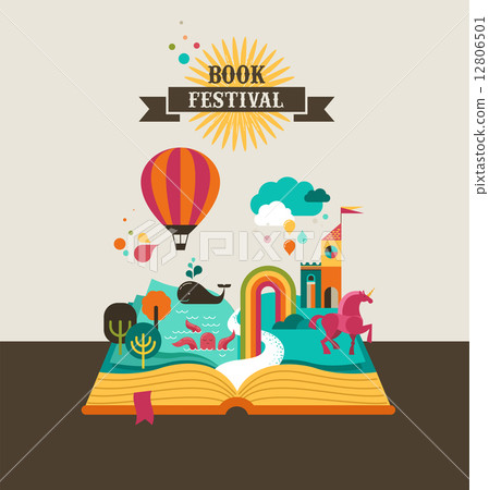 Open book with fairy tale elements and icons Open book with fairy tale elements and icons 12806501