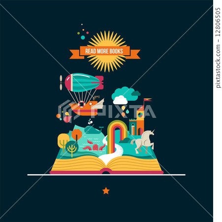 Open book with fairy tale elements and icons Open book with fairy tale elements and icons 12806505