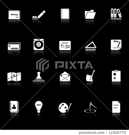 Writing related icons with reflect on black background 12808770