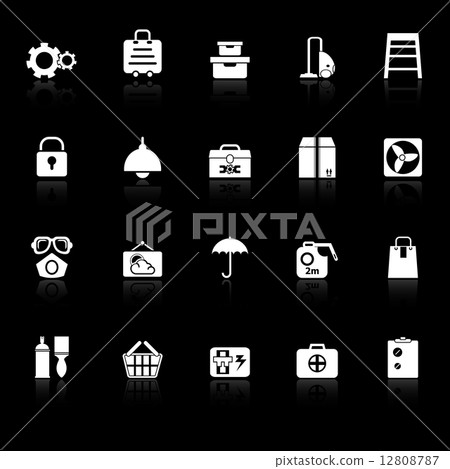 Home storage icons with reflect on black background Home storage icons with reflect on black background 12808787