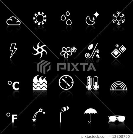 Weather icons with reflect on black background Weather icons with reflect on black background 12808790