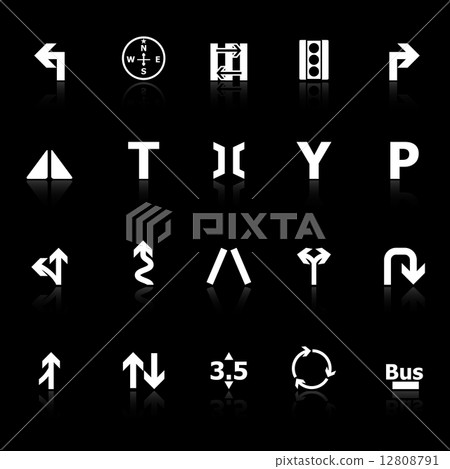 Traffic sign icons with reflect on black background Traffic sign icons with reflect on black background 12808791