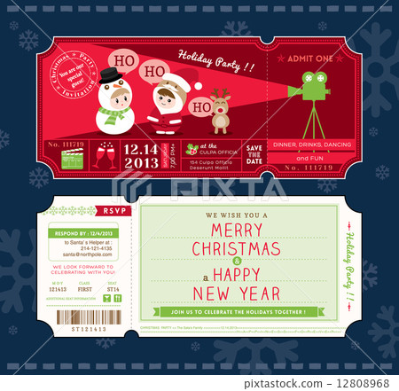 Vector Christmas Party Ticket Card Design Template 12808968