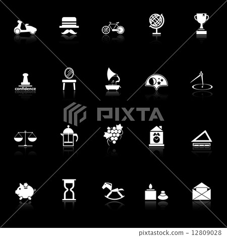 Vintage item icons with reflect on black background 12809028