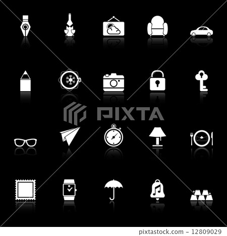 Vintage collection icons with reflect on black background Vintage collection icons with reflect on black background 12809029