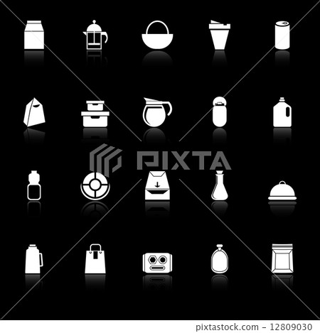 Variety food package icons with reflect on black background Variety food package icons with reflect on black background 12809030