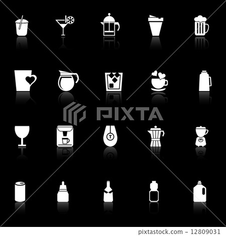 Variety drink icons with reflect on black background Variety drink icons with reflect on black background 12809031