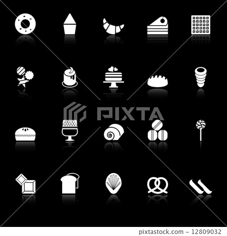 Variety bakery icons with reflect on black background 12809032