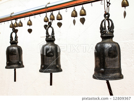 Temple bells hanged for everyone to ringed them for their own fo Temple bells hanged for everyone to ringed them for their own fo 12809367