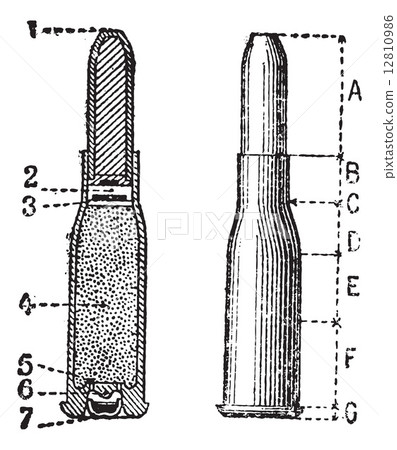 Cut, Profile, Repeating firearm, vintage engraving. 12810986
