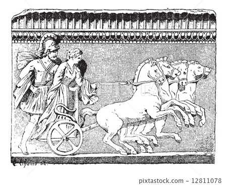 The Return of Helen on quadriga vintage engraving The Return of Helen on quadriga vintage engraving 12811078