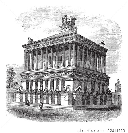 Mausoleum at Halicarnassus or Tomb of Mausolus vintage engraving 12811323