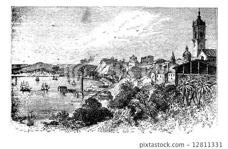 Bahia in Salvador, Brazil, during the 1890s, vintage engraving. 12811331