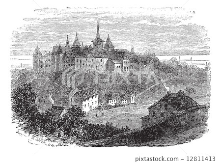 Chateau du Val-Boury in Neufchatel-en-Bray, France, vintage engr 12811413