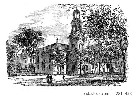 City Hall in Lawrence, Canada, vintage engraving 12811438