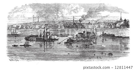 New Albany in Indiana, USA, vintage engraved illustration 12811447