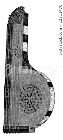 The zither-seventeenth century, vintage engraving. The zither-seventeenth century, vintage engraving. 12811470