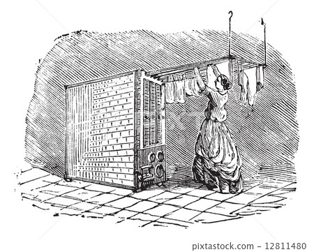 Movable clothes dryer vintage engraving Movable clothes dryer vintage engraving 12811480