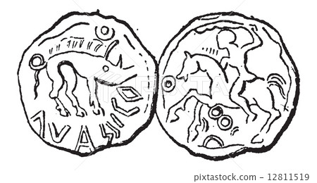 Ancient Celtic Coin, vintage engraving 12811519