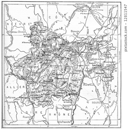 Map of Department of Saone-et-Loire vintage engraving 12811547